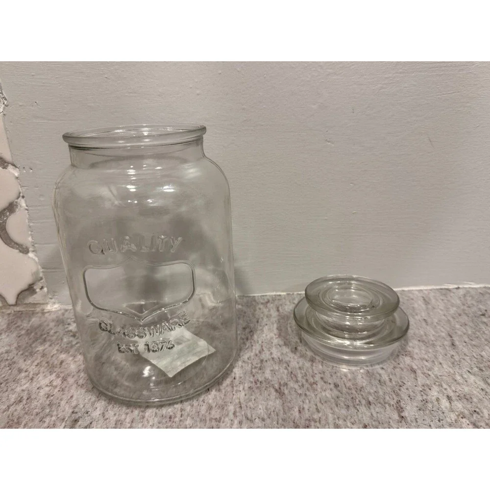 Clear Glass Pantry Storage Jar with Lid 50oz Quality Glassware EST 1876 Embossed